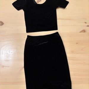 Black Velvet Crop Top and Skirt Set